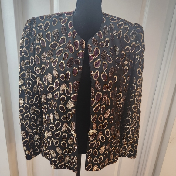 Karen Lawrence by Matthew black and Gold Embroidered evening Jacket. Sz 16 - Picture 2 of 12